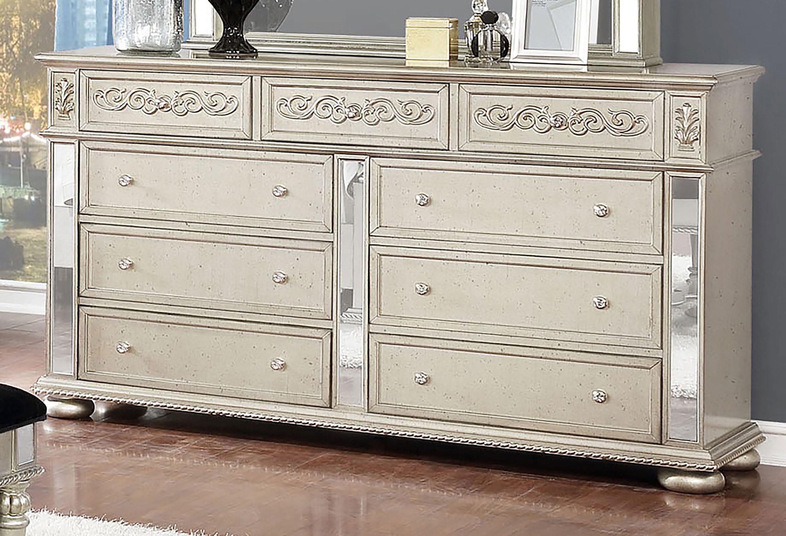 Coaster Home Furnishings Heidi Traditional 65-inch 9-Drawer Bedroom Dresser Clothing Storage Cabinet Wide Chest of Drawers Organizer Unit Metallic Platinum 222733