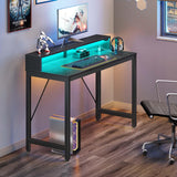 Computer Desk 47 inch with LED Lights & Power Outlets, Home Office Desk