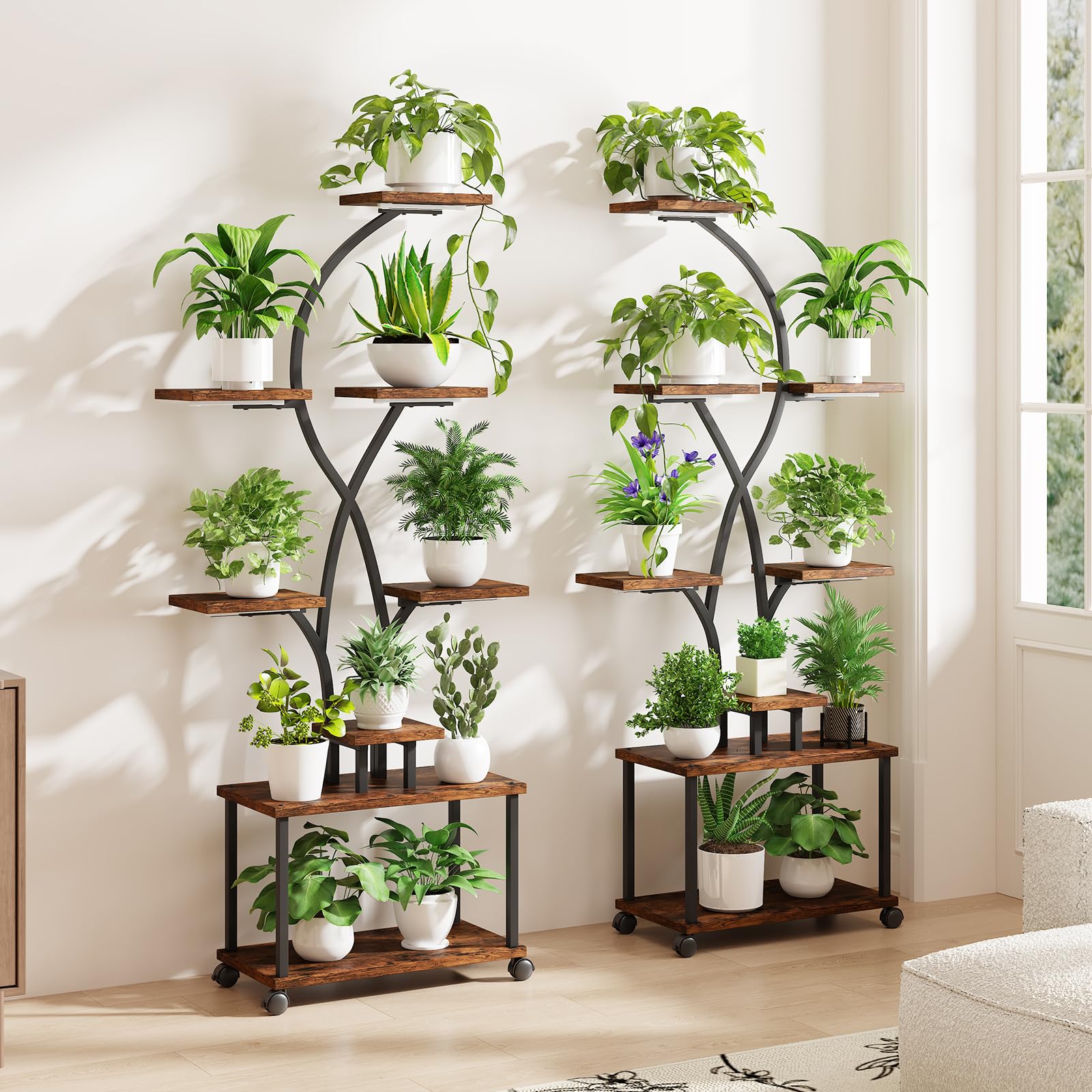 Plant Stand Indoor with Grow Lights, 8-Tiered Large Metal Plant Shelf with Wheels