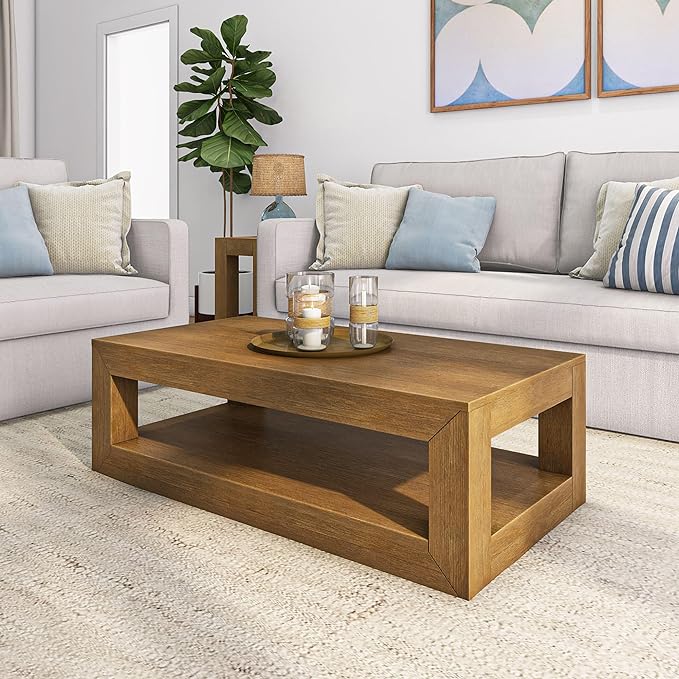 Modern Rectangular Coffee Table, Solid Wood, 40 Inch, Rectangle Coffee Table