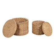 Halm Modern Woven Rattan Round Storage Side Tables, Set of 2, 20 x 17 and 16 x 14