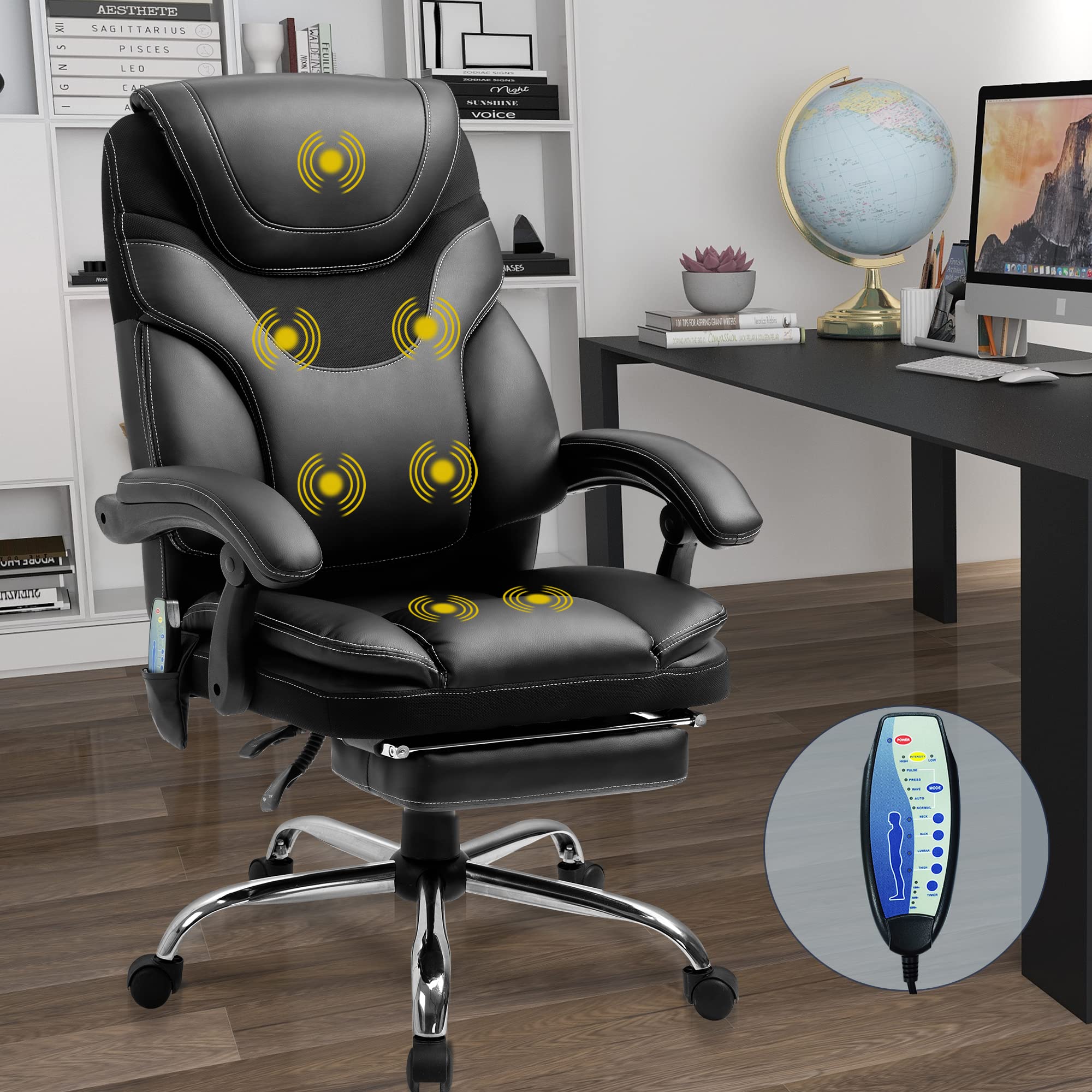 Massage , Reclining Office Chair with Footrest, Ergonomic Office Chair with Lumbar