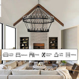 70 Inch Extra Large Wagon Wheel Chandelier 2 Tier 64-Lights Black Farmhouse Pendant