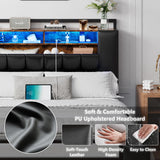 Queen Bed Frame with Storage Headboard & Charging Station, PU Leather Platform Bed