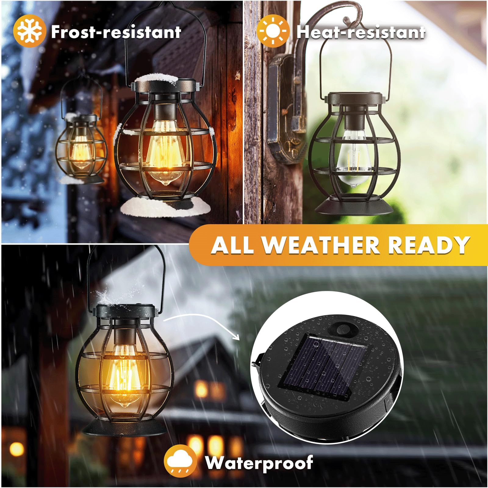 2 Pack Solar Lanterns Outdoor Hanging Lantern Lights, Metal Decor Lantern