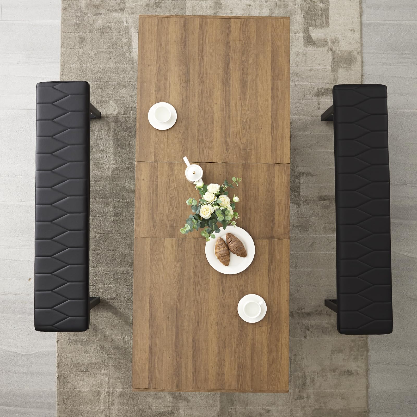 63-79 Inch Extendable Dining Table - Modern Farmhouse Wooden Kitchen Table