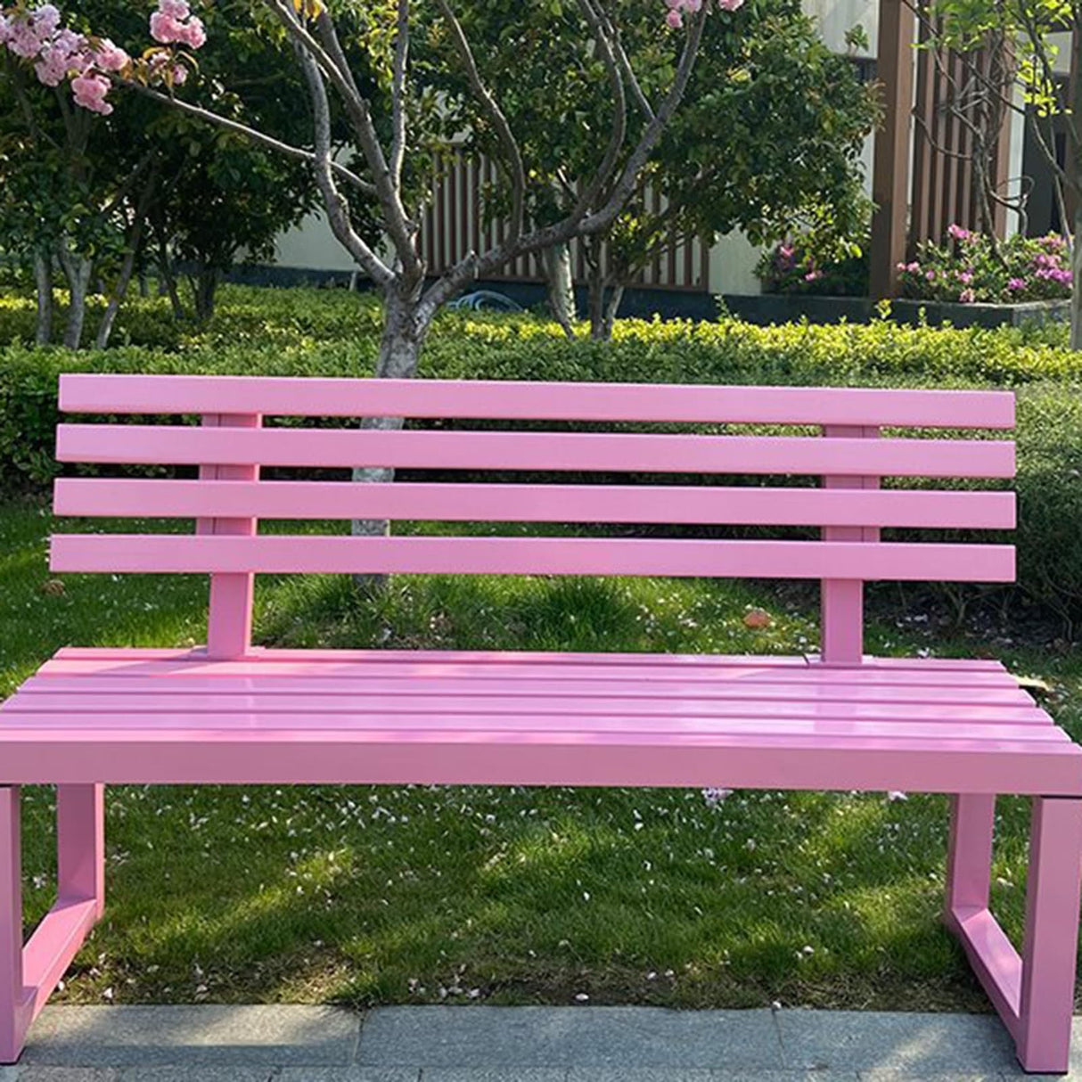 Pink Backrest Park Chair, Outdoor Bench Shopping Mall Rest Stool