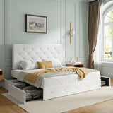 Upholstered Queen Platform Storage Bed Frame with 4 Drawers, Adjustable Headboard