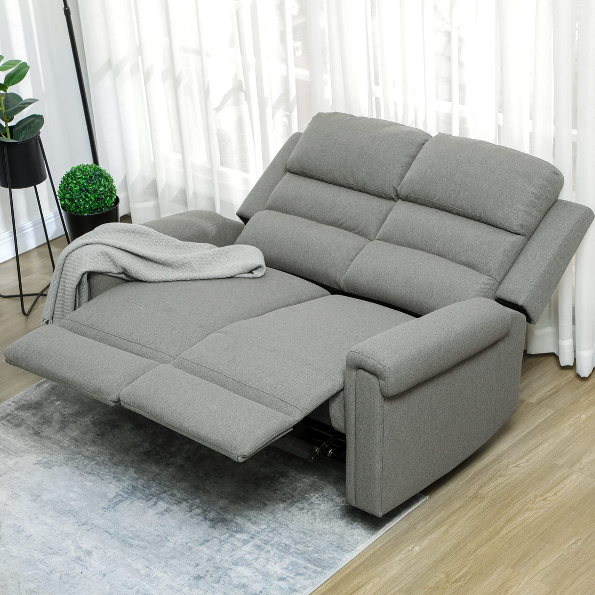 2 Seater Recliner Sofa with Manual Pull Tab, Fabric Reclining Sofa, RV Couch, Home