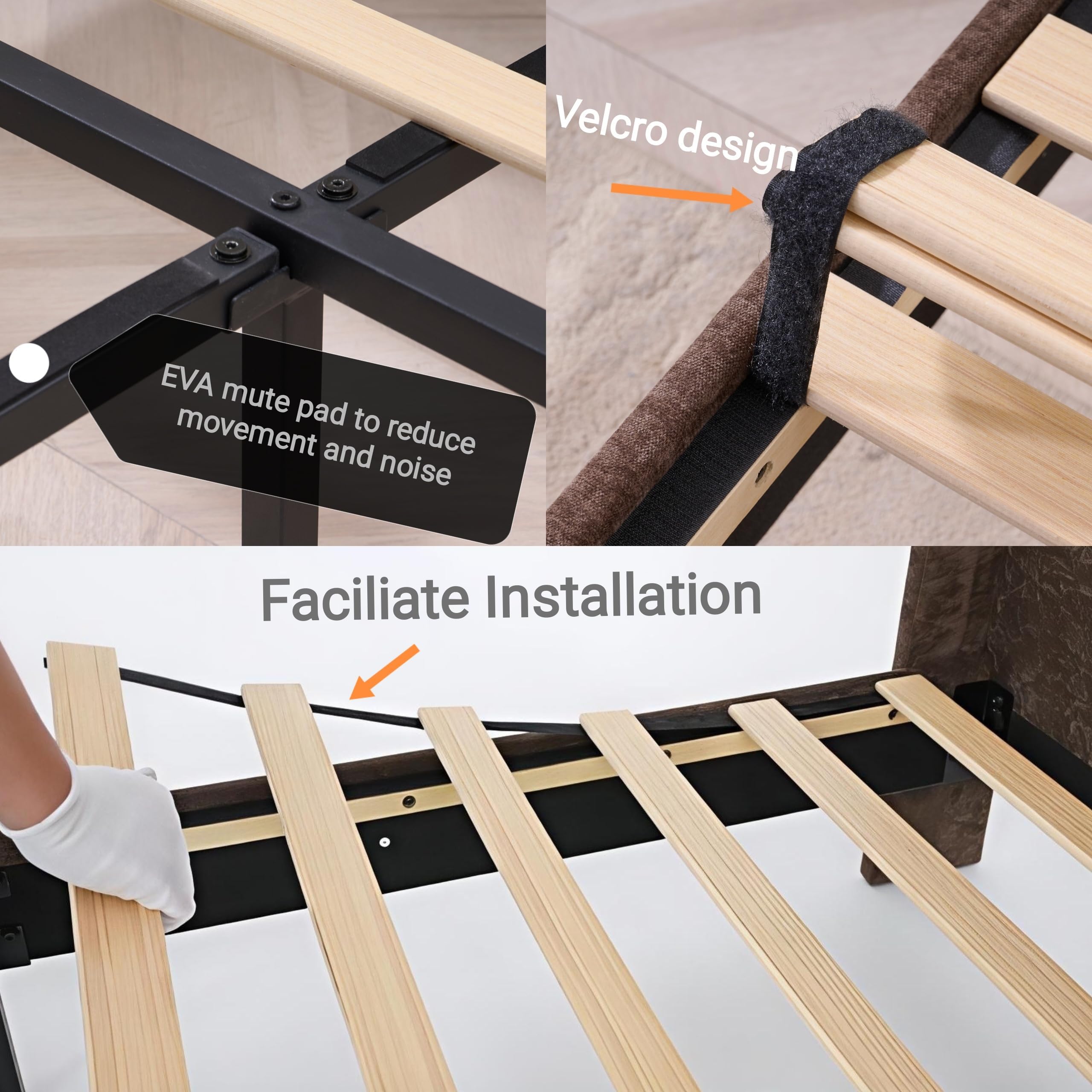 Queen Size Upholstered Platform Bed Frame with Sleigh Headboard