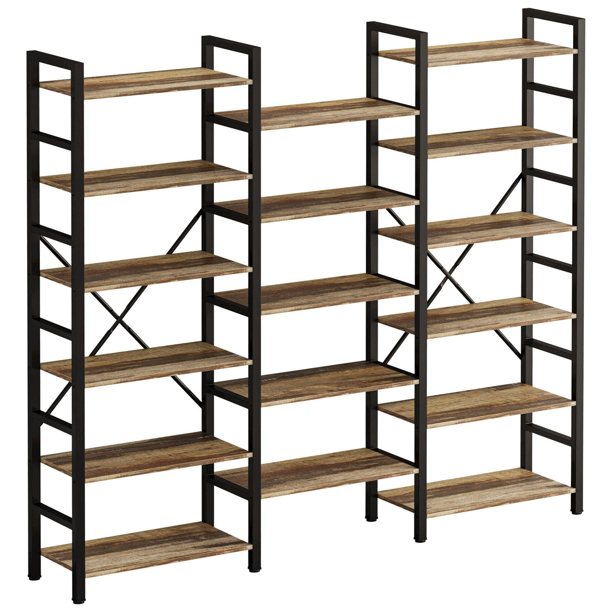 Bookshelves 6 Tiers Triple Wide Industrial Bookshelf, Large Etagere Bookshelf Open Display Shelves