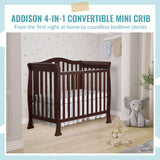 Addison 4-in-1 Convertible Mini Crib in Espresso, Greenguard Gold Certified, Non-Toxic