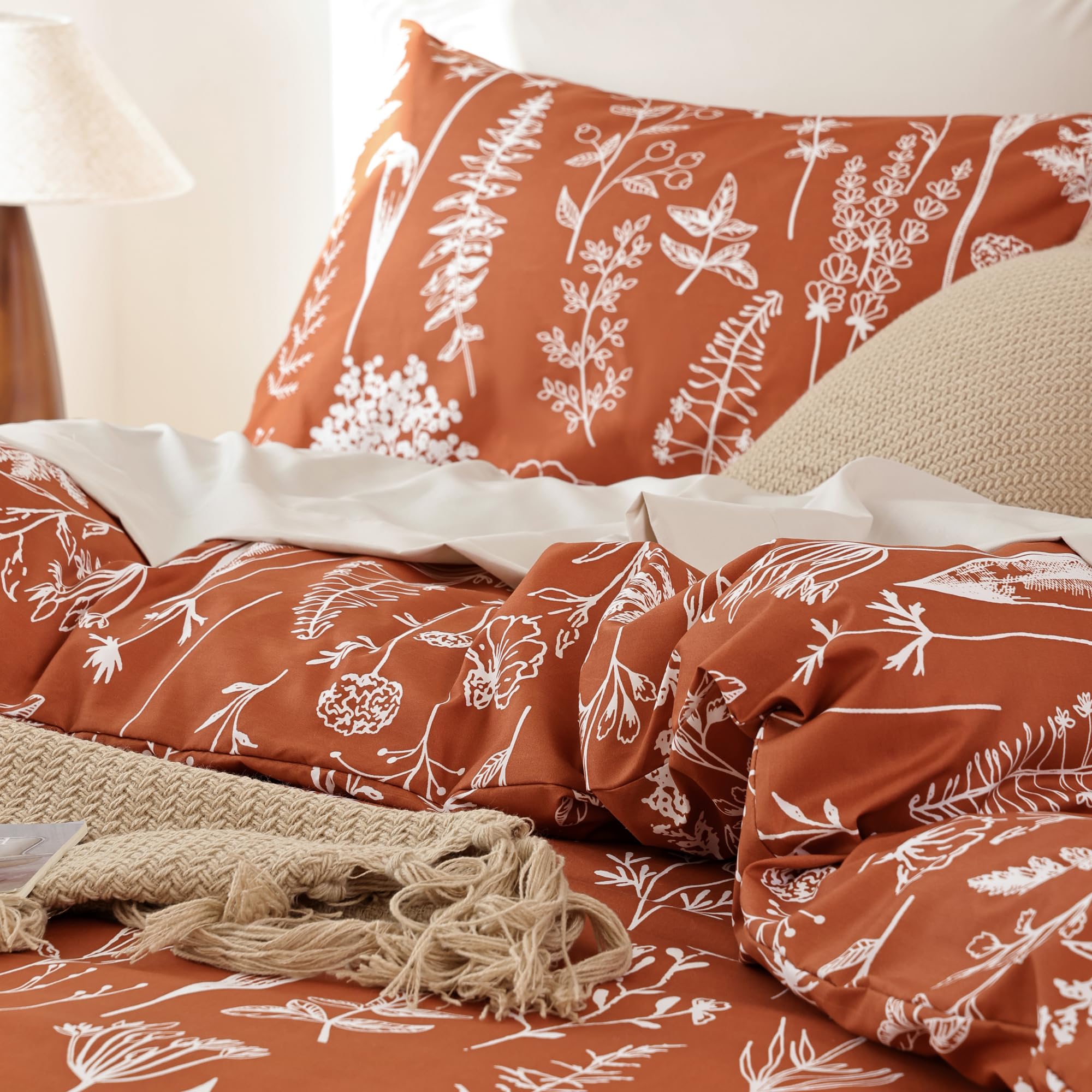 JANZAA Twin Comforter Set - Floral Twin Comforter, Twin Bedding Sets for All Seasons, 2 Pieces, 1 Comforter (66"x90") & 1 Pillow Cases (20"x26"), Terracotta