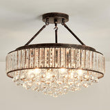 6-Light Modern Large Crystal Chandelier Gold Metal E26 Semi Flush Mount Round Ceiling