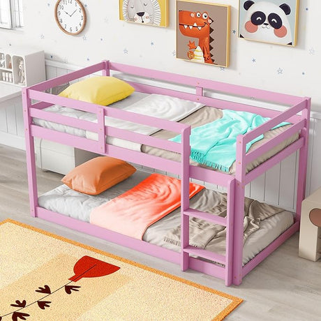 Wooden Bunk Bed Twin Over Twin with Ladder,Kids Bunk Beds Twin Size