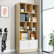 Castle 70" Tall Bookshelf with 12 Cubes and 2 Doors, 4-Tier Open Shelf Bookcase with Cabinet, Modern Cube Storage Organizer for Living Room, and Office, Oak & White