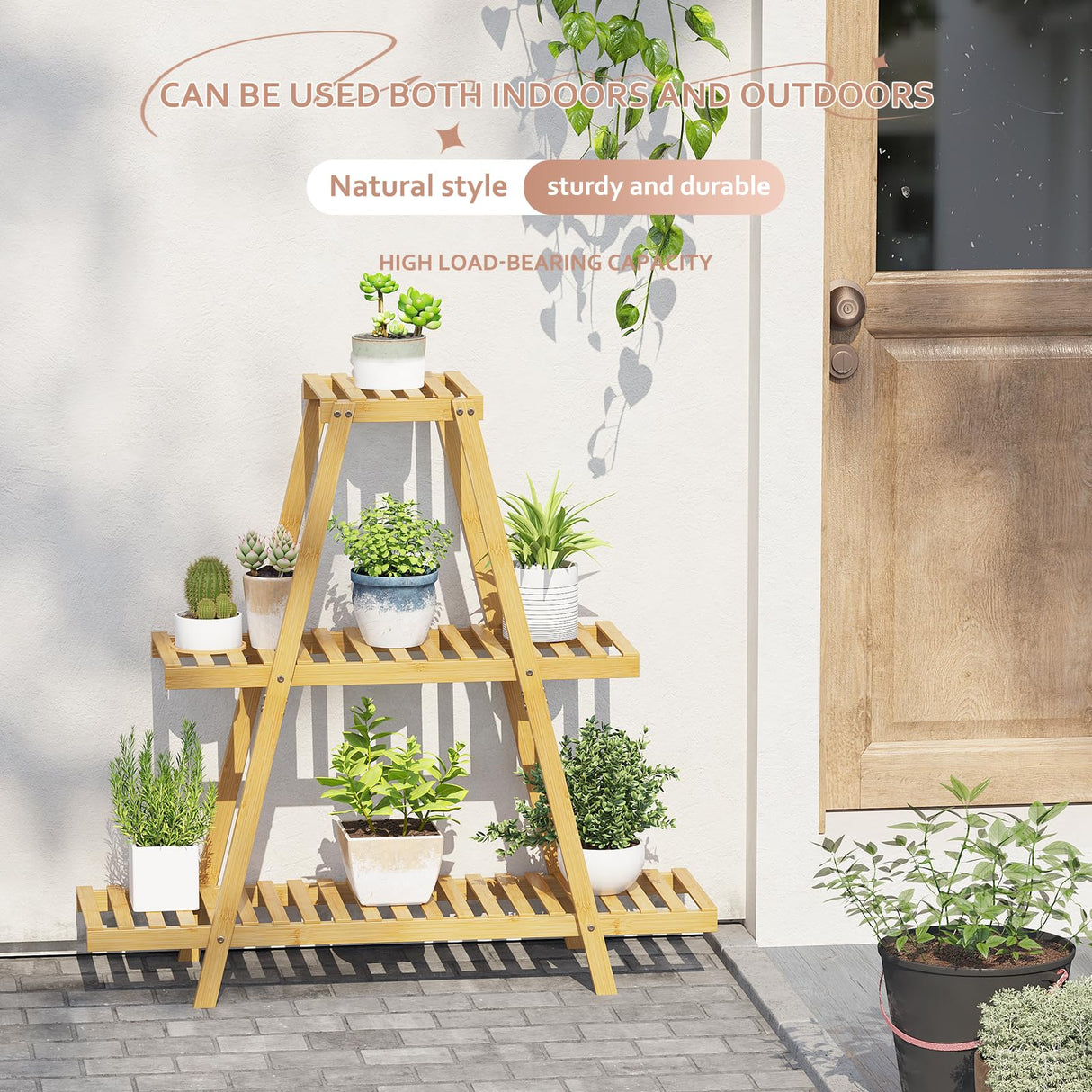 Plant Stand For Indoor Outdoor Tiered Plant Shelf 3 Tier 8 Potted Bamboo