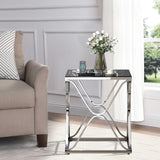 Glass End Table for Living Room, Silver Side Table with Tempered Glass Top