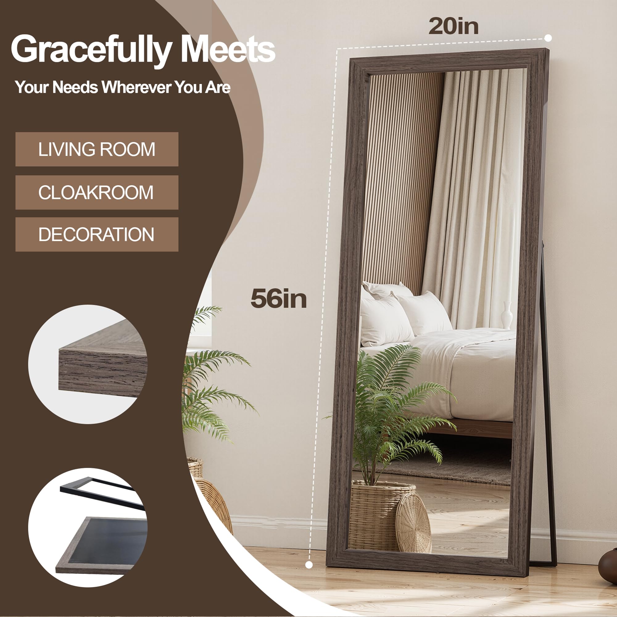 Full Length Wooden Mirror 56x20 - Rustic Farmhouse Wall or Floor Mirror