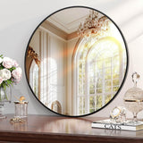 30 Inch Black Round Bathroom Mirror - Modern Metal Frame Wall Mirror