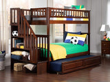 Woodland Staircase Bunk Bed Twin Over Twin with Twin Size Raised Panel Trundle and Attachable USB Charger