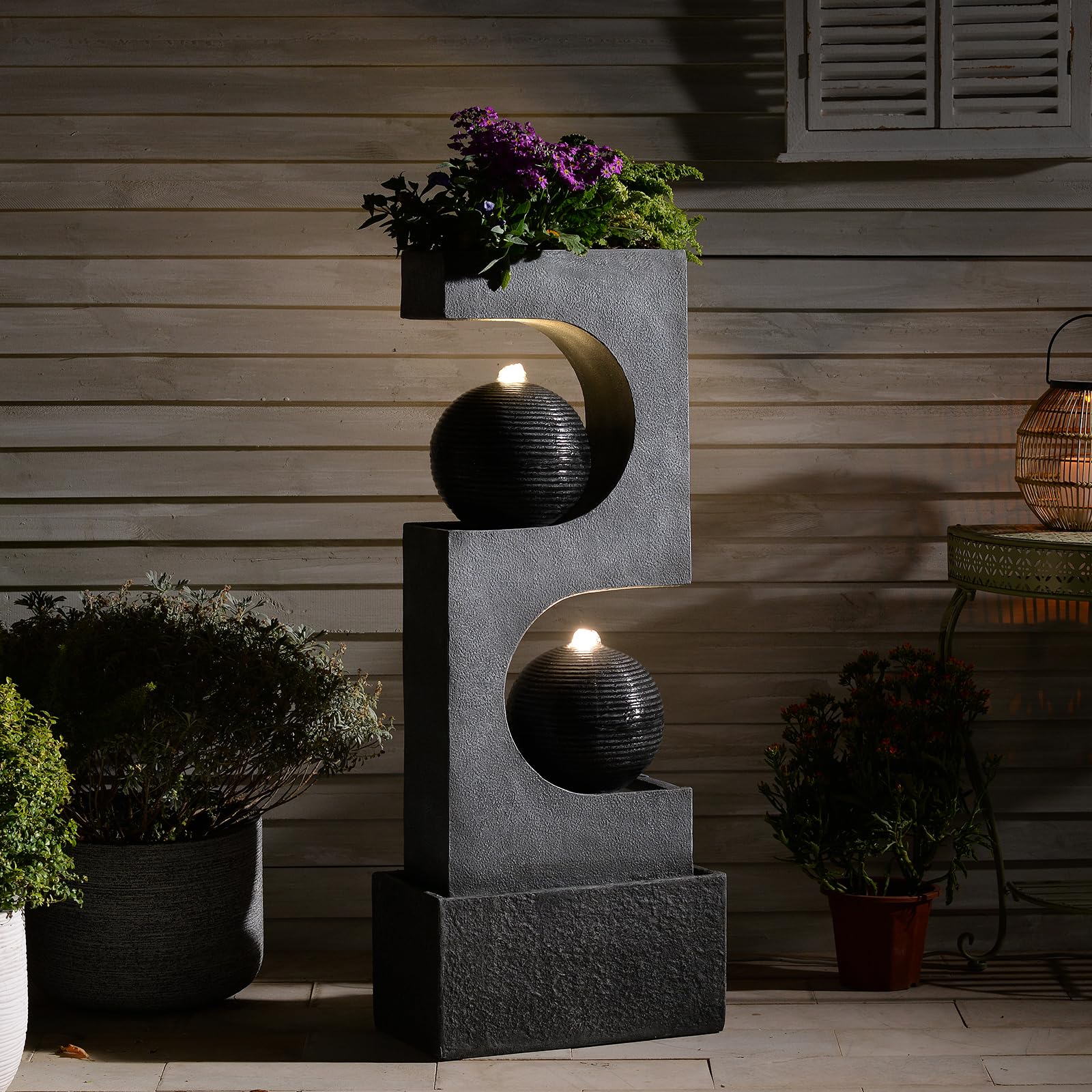 Water Fountain Outdoor Garden 46.05'' Tall Fountains with Lights