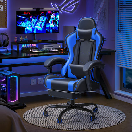 Gaming Chair Ergonomic Computer Chair with Footrest and Massage Lumbar Support