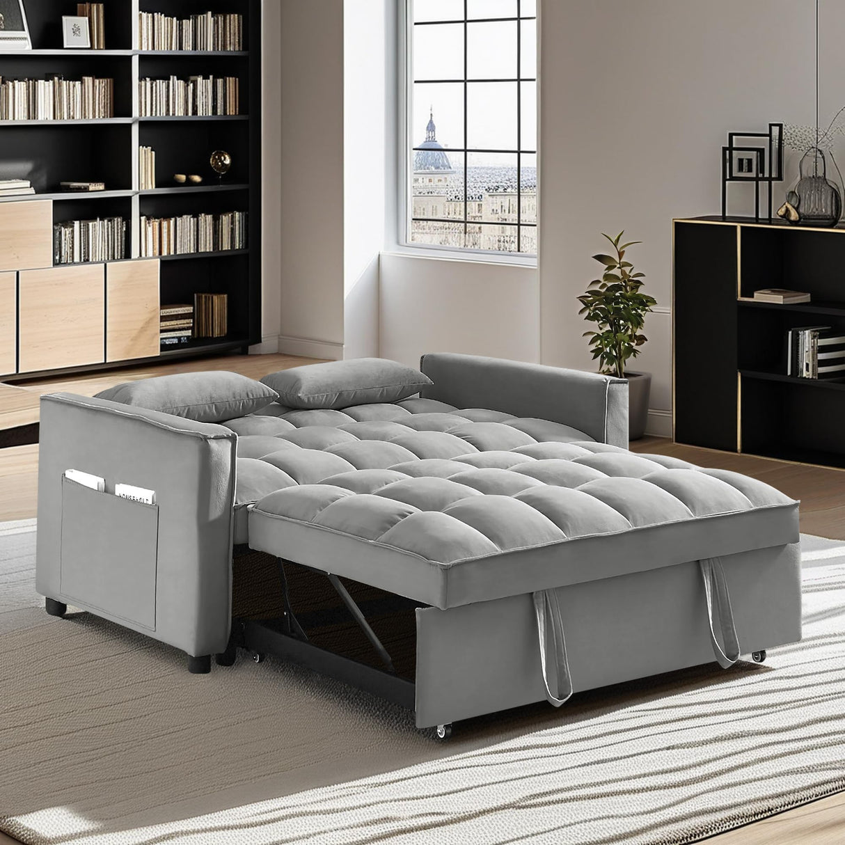 G 3-in-1 Convertible Loveseat Couch, Velvet 2-Seater Sofa with Pull-Out Sleeper