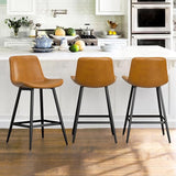 Modern Bucket Barstool Set of 3, Barstools with Back and Footrest