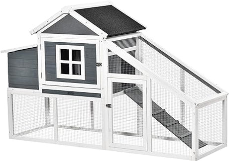 69" Wooden Chicken Coop, Poultry Cage Hen House with Connecting Ramp