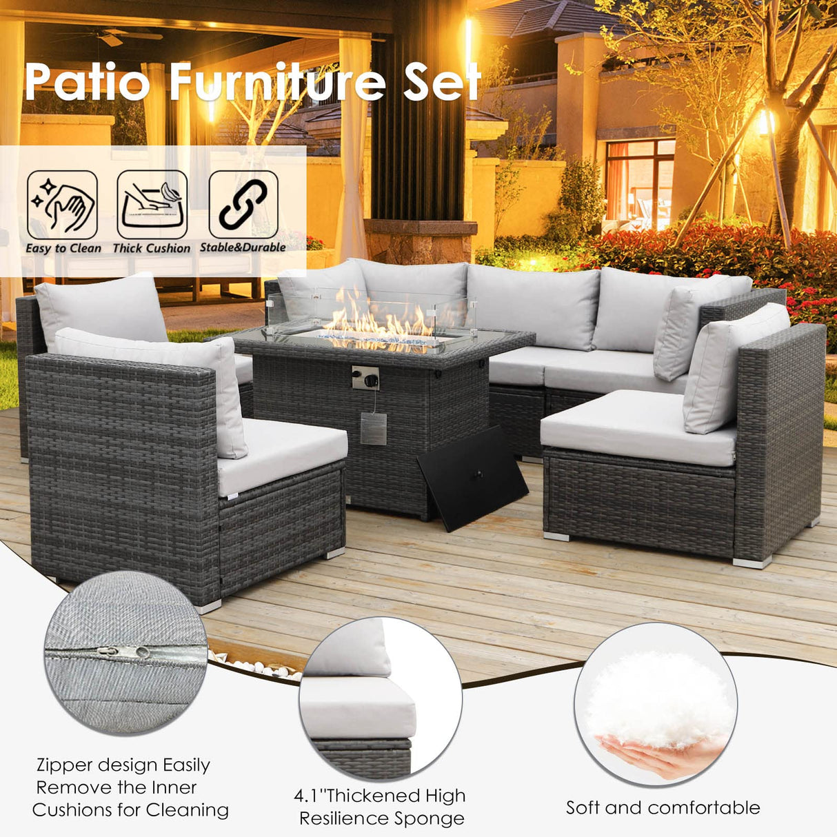 PE Wicker Patio Furniture Set Sectional High Back Large Size Sofa Sets