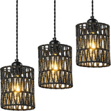 Brown Woven Pendant Lights Boho Hanging Lamp, Rattan Chandelier Farmhouse Pendant