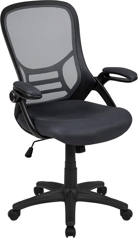 Flash Furniture Porter High-Back Swivel Office Chair with Adjustable Lumbar Support and Height, Ergonomic Mesh Desk Chair with Flip-Up Armrests, White