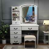 Desk with Mirror and Lights, Makeup Vanity Desk with Lights, Vanity Mirror with Lights Desk and Chair, 35.43''x15.35''x53.15'', 6 Drawers