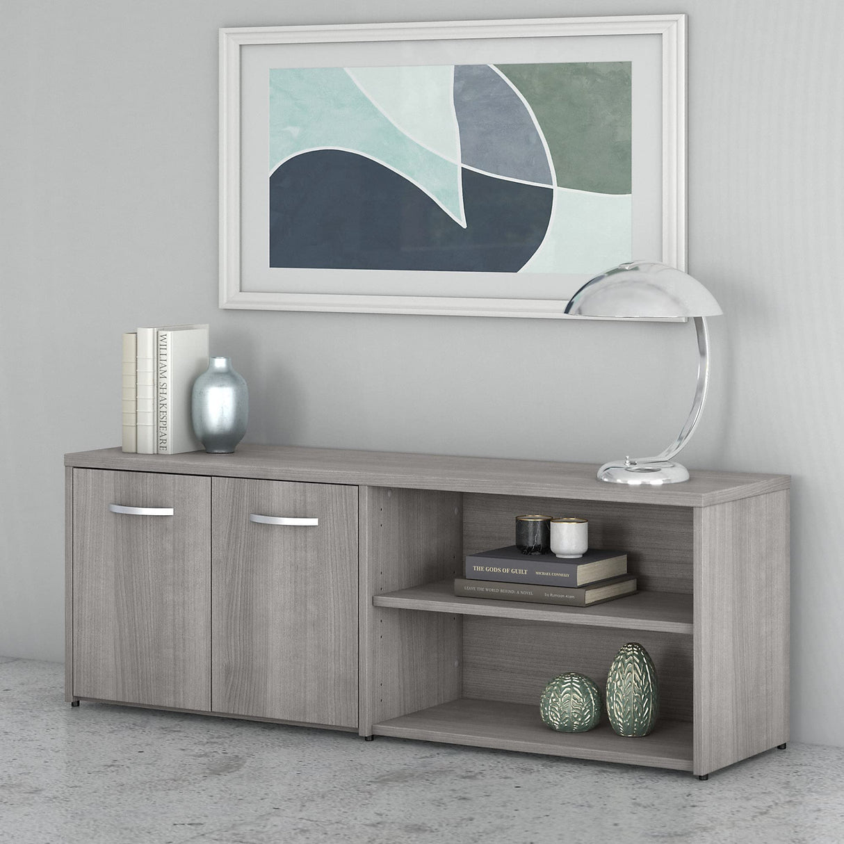 Business Furniture Studio C Low Storage Cabinet with Doors and Shelves