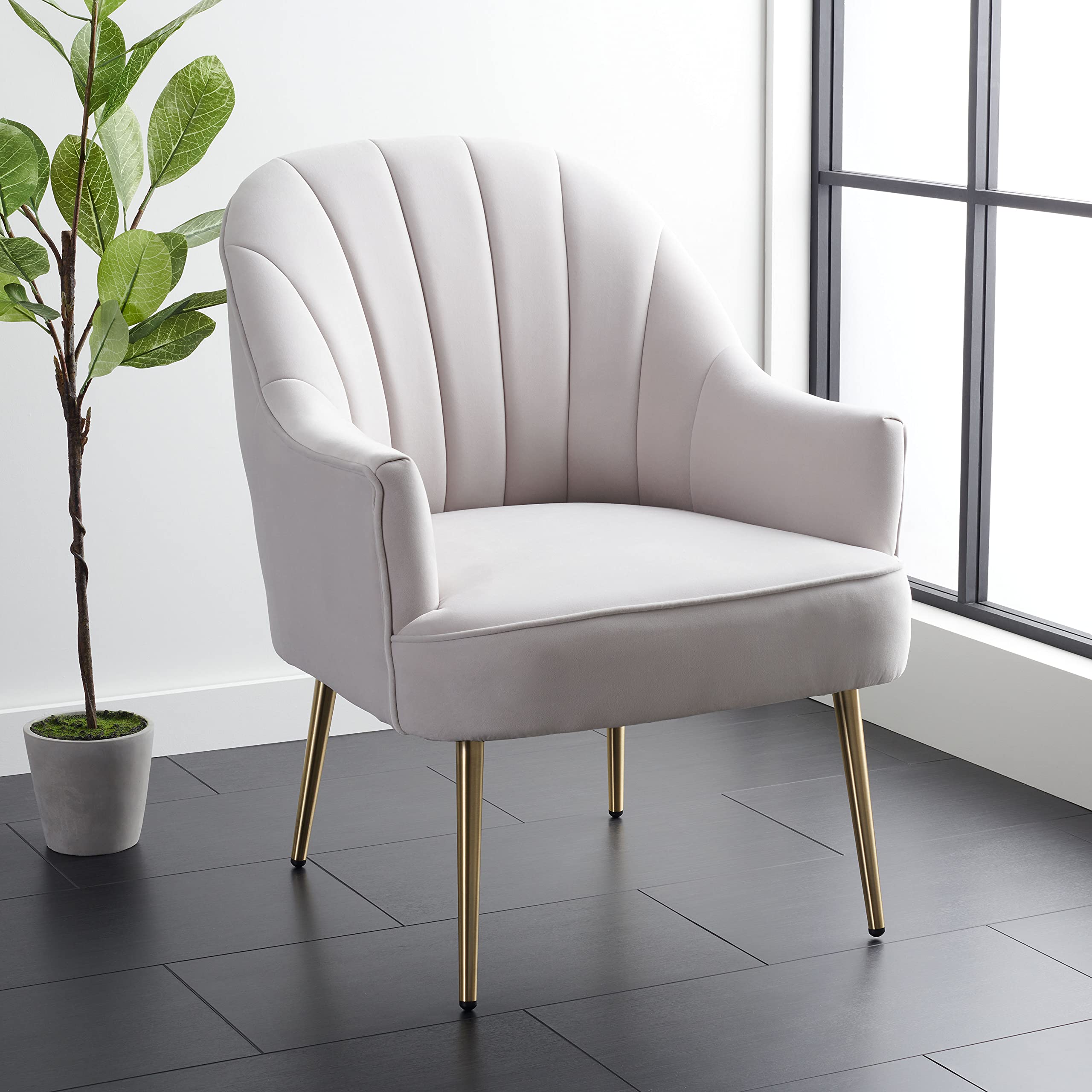 Home Collection Areli Light Grey Velvet/Gold Accent Chair
