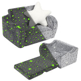 Star Glow in The Dark Toddler Couch, 2-in-1 Toddler Soft Couch Fold Out with Star Pillow