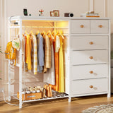 White Dresser for Bedroom with Hanging Rack and LED Lights 6 Drawer Dressers