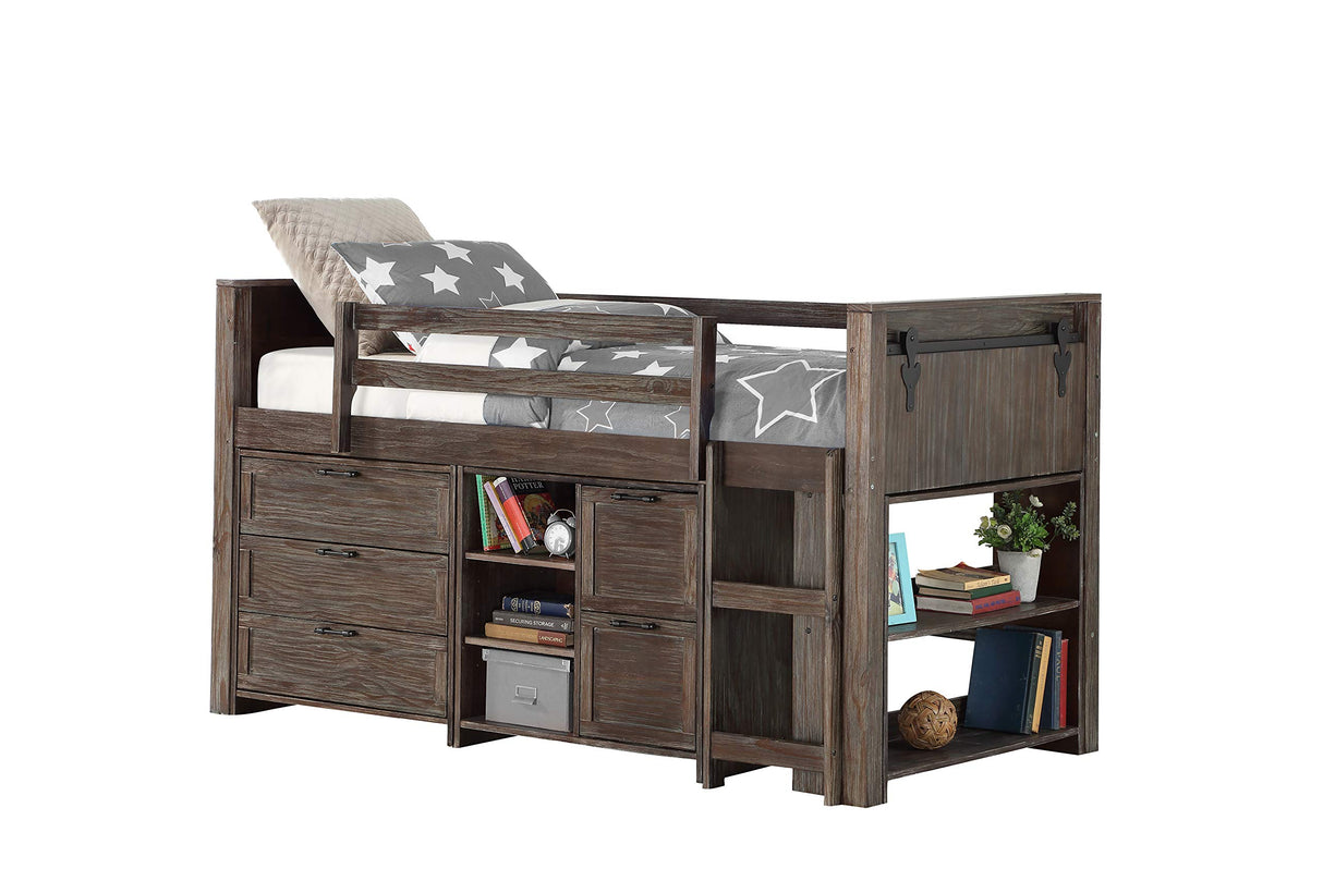Kids Rodeo Country Twin Barn Door Low Bed in Brushed Shadow Finish-Combo A Loft
