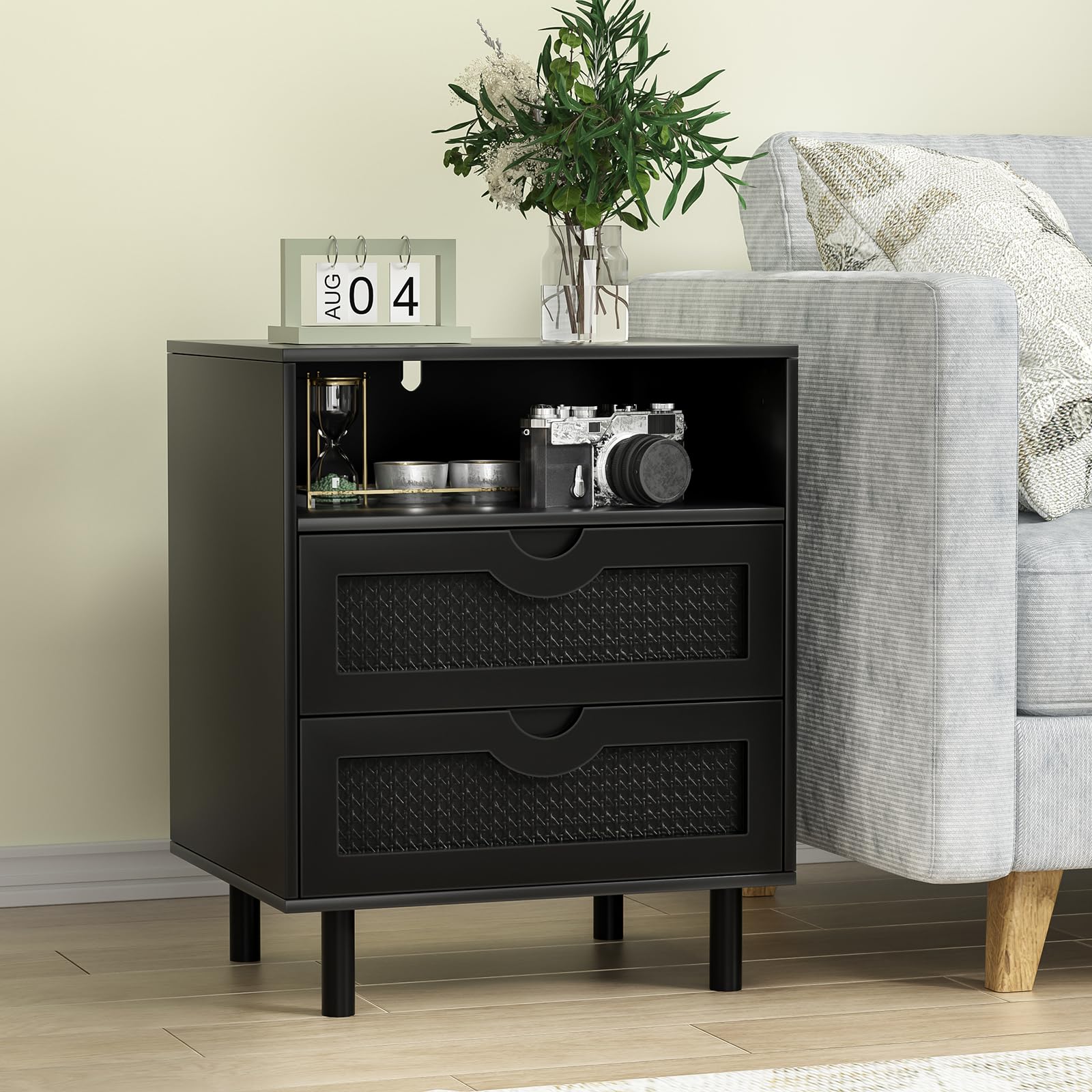 Rattan Nightstand with 2 Drawers
