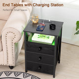 Night Stand Set 2, LED Nightstand with Charging Station, End Side Tables