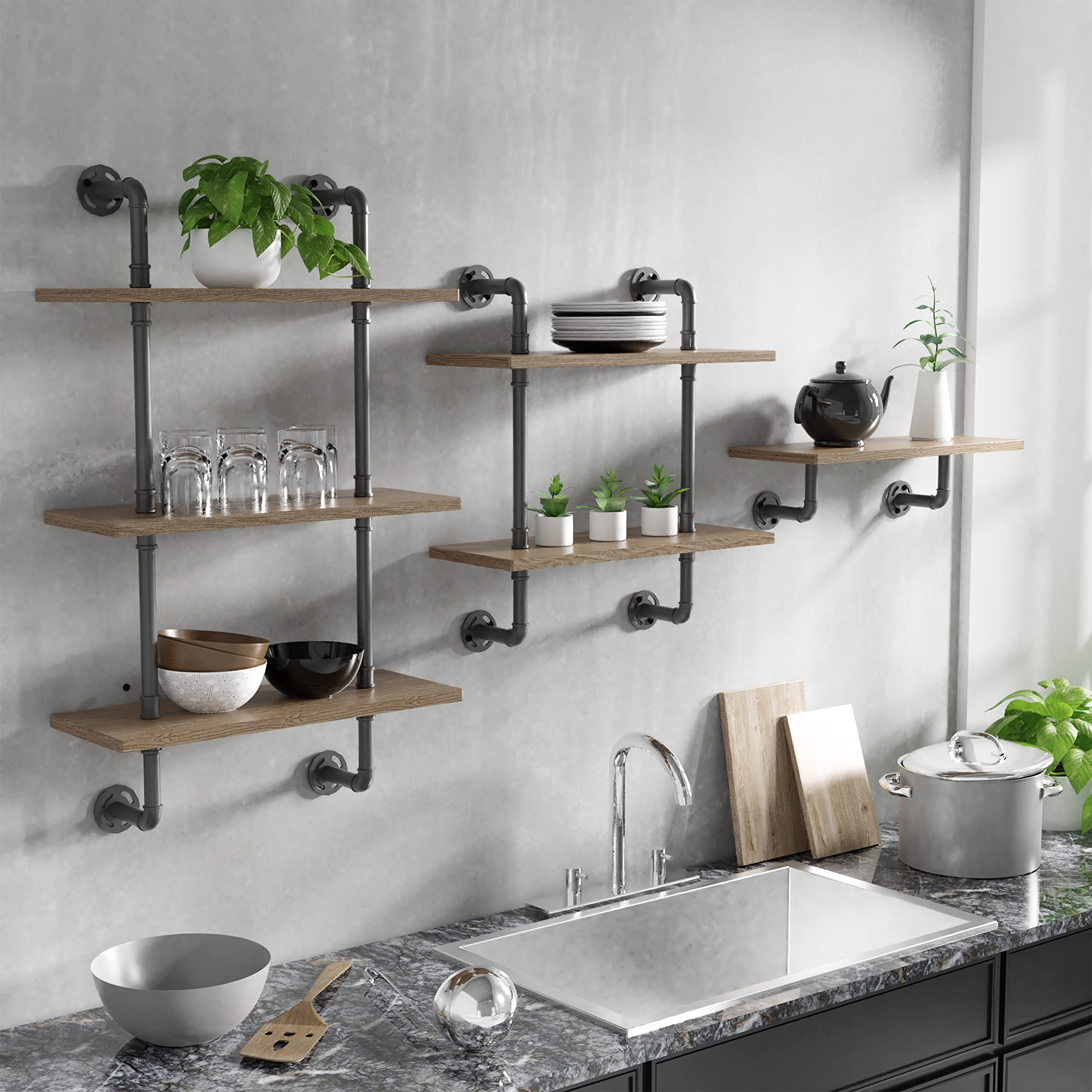 Treiber Industrial 3-Tier Metal 24 in. Floating Shelf for Living Room, Bedroom