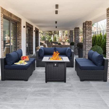 Outdoor PE Wicker Furniture Set, Patio Black Rattan Sectional Sofa Couch