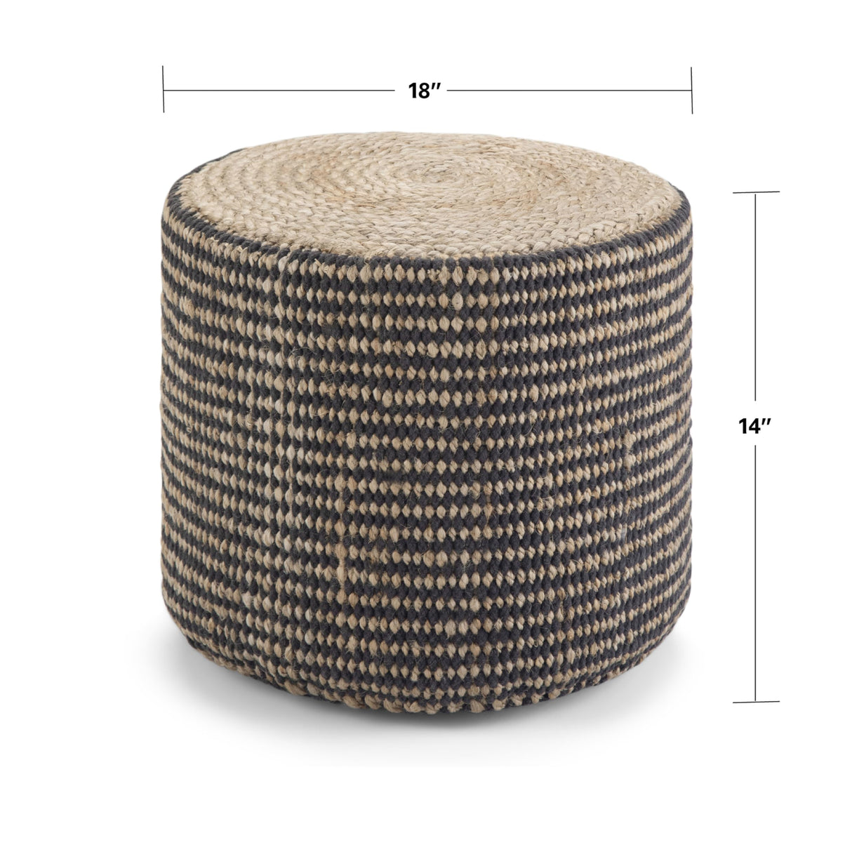 Larissa Round Pouf, Footstool, Upholstered in Natural Hand Braided Jute