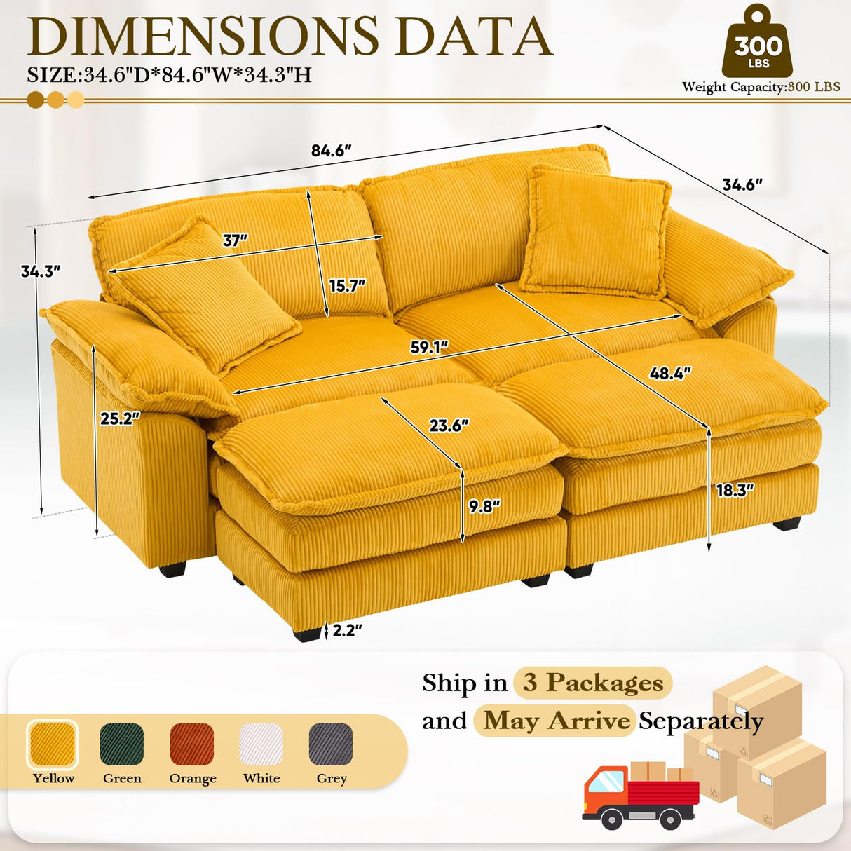 84.6" Sectional Sofa Couch for Living Room