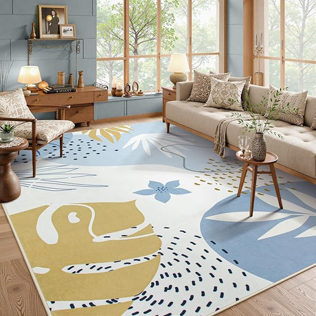 Pink Washable Rugs 8x10 - Non-Slip Backing Large Living Room Carpet Low Pile