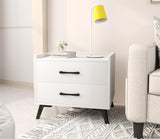 Nightstand with 2 Drawers: White Besides - Table for Bedroom Modern End Table for Bedroom Small Caninet with Solid Metal Legs