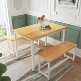 Dining Room Table Set, Kitchen Table Set with 2 Benches, Ideal for Home