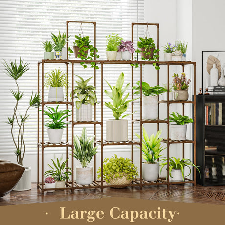 Bamworld Plant Stand Indoor Large Plant Shelf 62.2" Tall Outdoor Plant Holder Wood for Multiple Plants Hanging Plant Rack for Living Room Garden Balcony