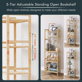 Tall Narrow Bookshelf and 4 Tier Ladder Shelf, Bamboo Bookcase Freestanding Bathroom Shelf